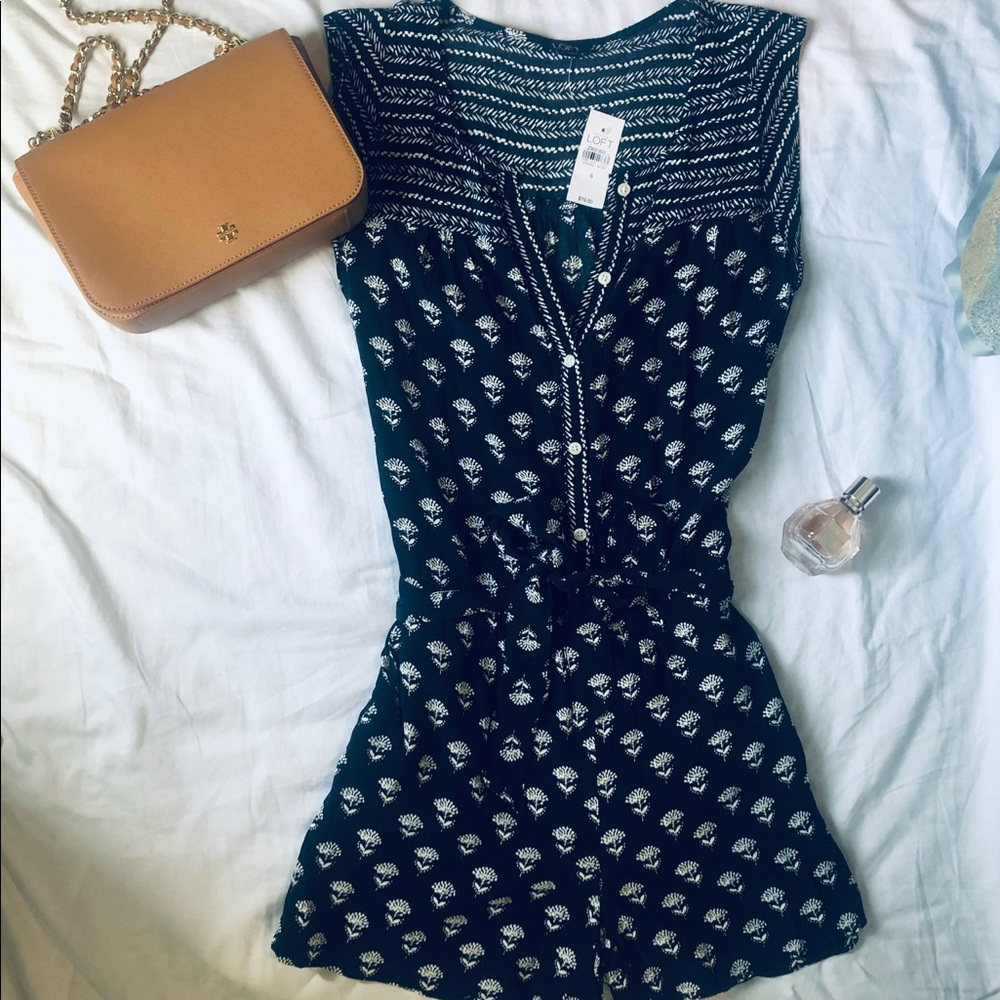 Ann Taylor Loft Blue White Floral Romper NWT